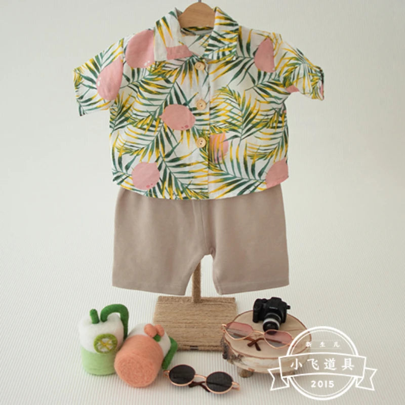 Summer Beach Vacation Style Printed Shirt Photography ニューボーンフォト