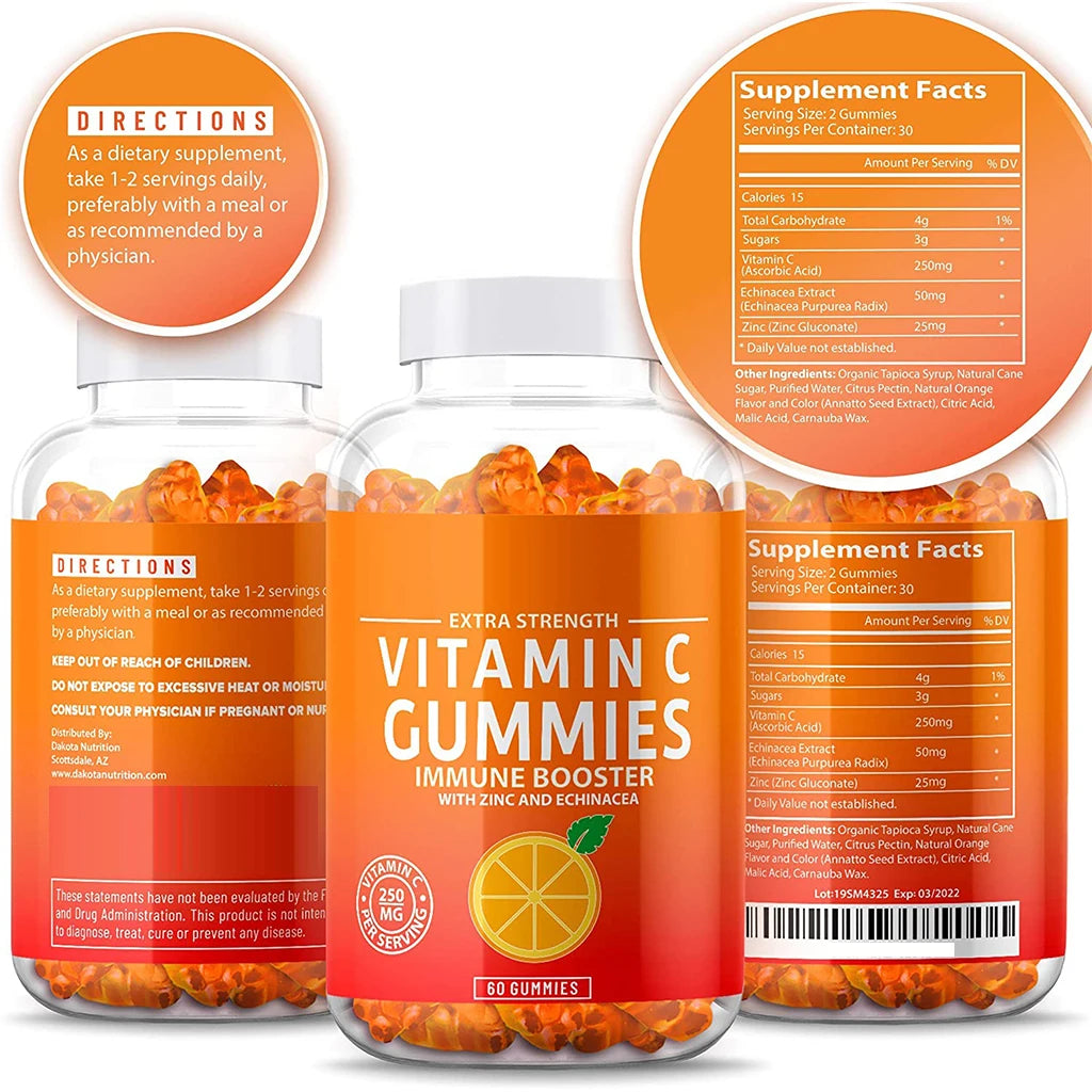 2 Bottle VC Gummy Bears Zinc Vitamin Gummies