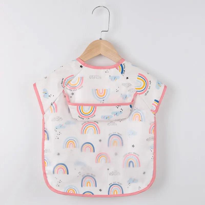 Baby Kids Toddler Long Sleeve Scarf Waterproof Art Smock Feeding Bib Apron Pocket Infant