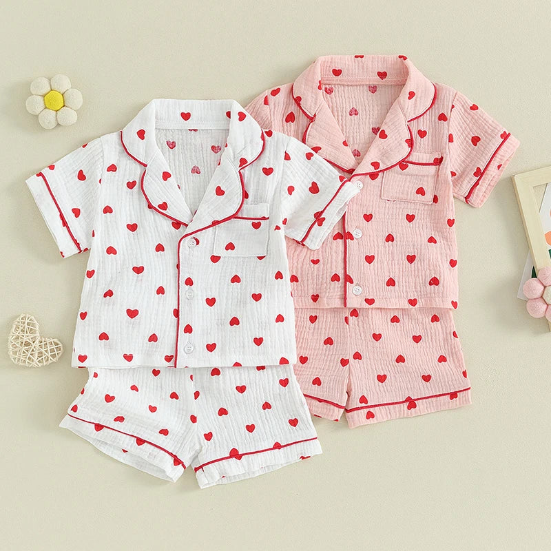 Toddler Baby Girl Valentine s Day Heart Print Pajamas Set