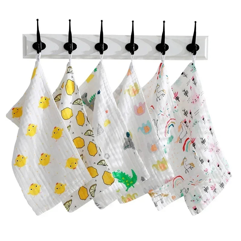 1Pcs Muslin 6 Layers Pure Cotton Gauze Soft Baby Towels Cute Cartoon Baby Face Towel Handkerchief Bathing Washcloth Wipe 25*25CM