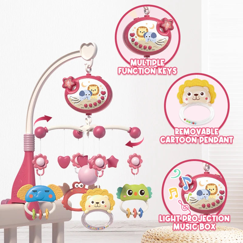 Baby Crib Rattles Toys 0-12 Months with Star Projection Musical