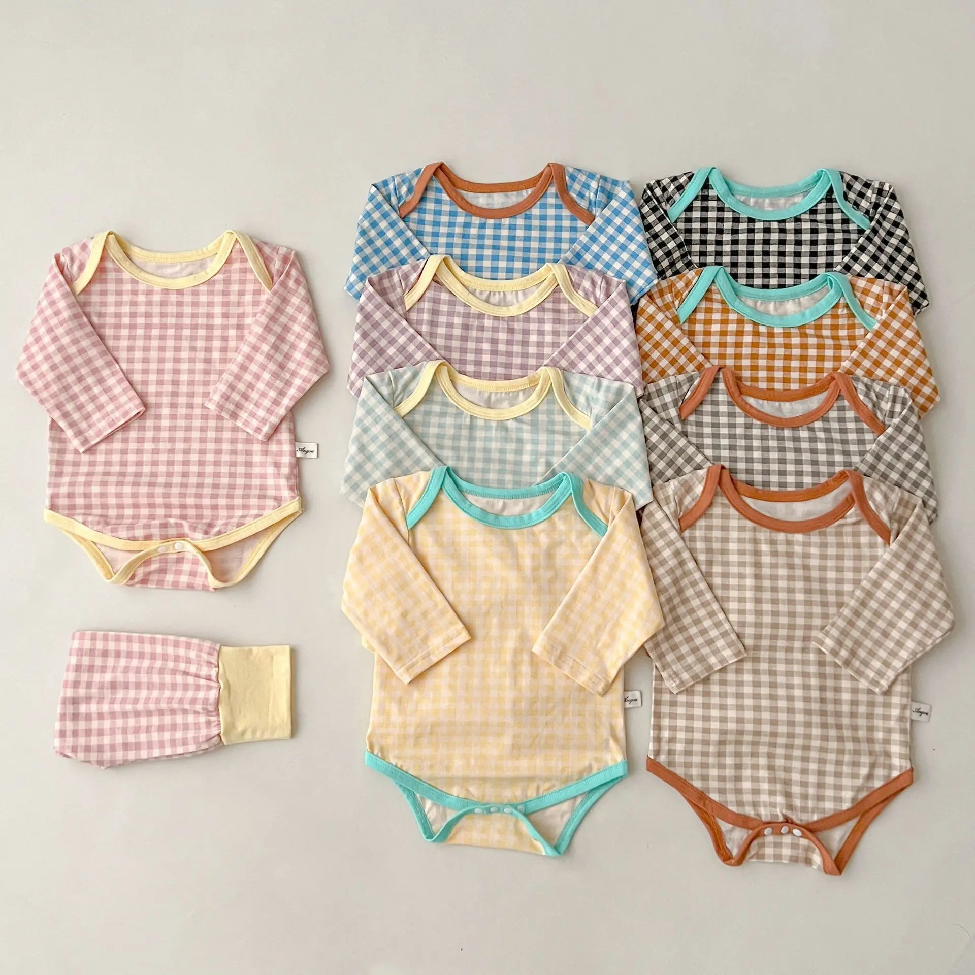 2023 Autumn New Baby Long Sleeve Plaid Bodysuit Toddler Leggings 2pcs Suit Infant Girl Home Clothes Set Cotton Toddler Outfits