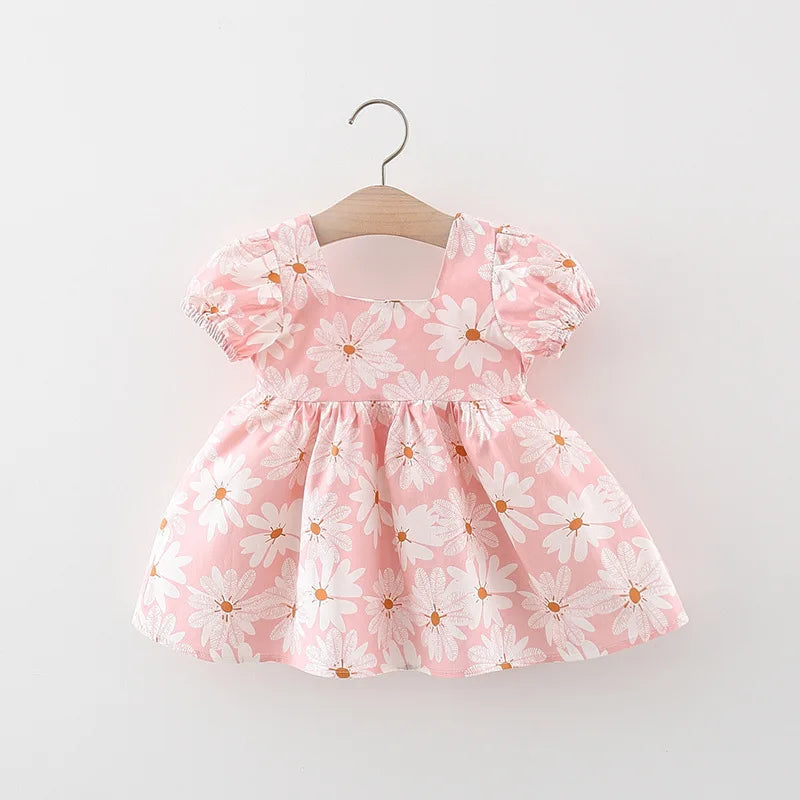 Sweet Flowers Puff Sleeves Baby Girls Dresses