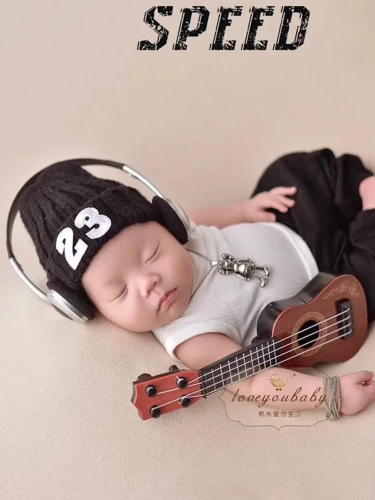 Baby Rock Clothes Hat Necklace Earphone Guitar Photo Shoot