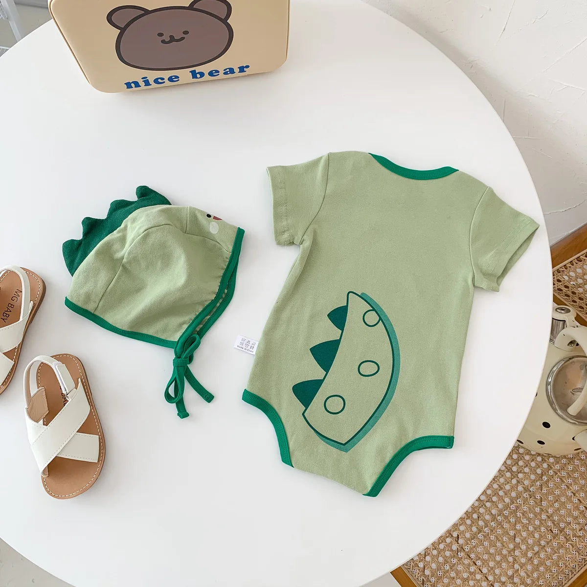 Baby Dinosaur Bodysuit+hat Newborn Summer Clothing Set