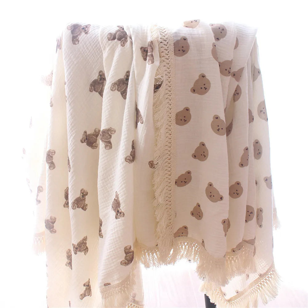 Organic Baby Blankets Newborn Fringe Double Layer Cotton
