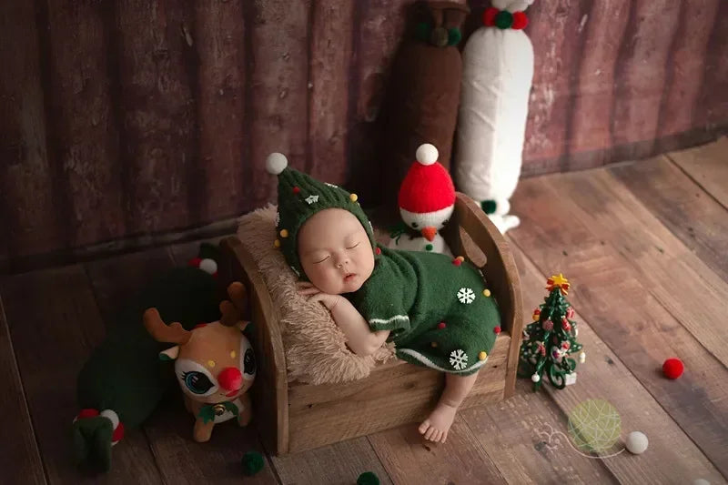 ️Newborn Photography Christmas Clothing Cute Knit Hat+Dresses 2Pcs/Set