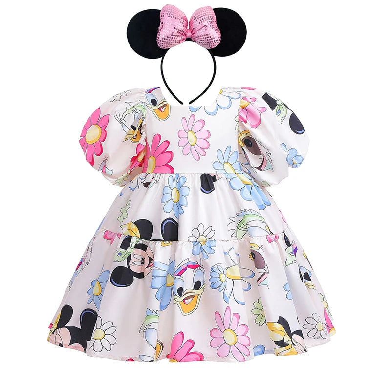 Disney Mickey Minnie Mouse Puff Sleeve Princess Dresses Toddler Baby