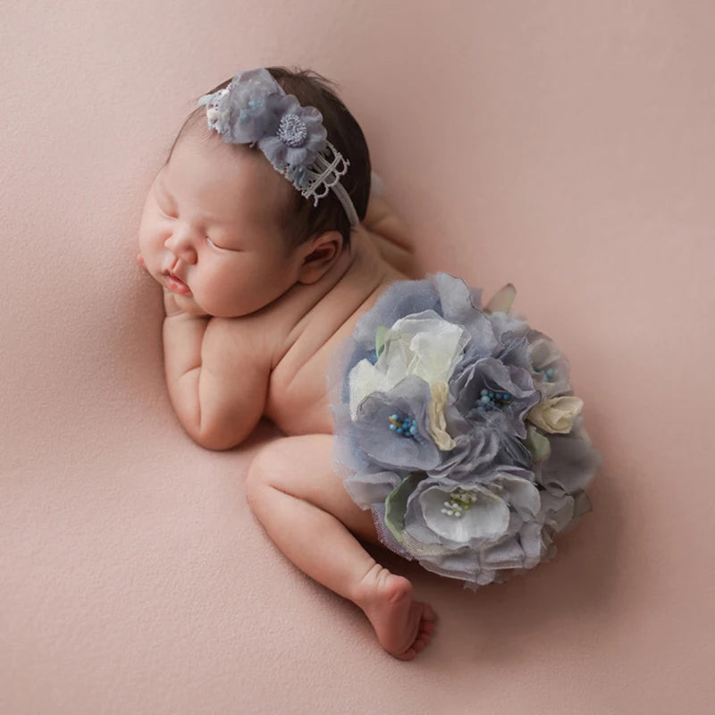 Newborn Photography Costume Headband+Round Flower Cover Clothing