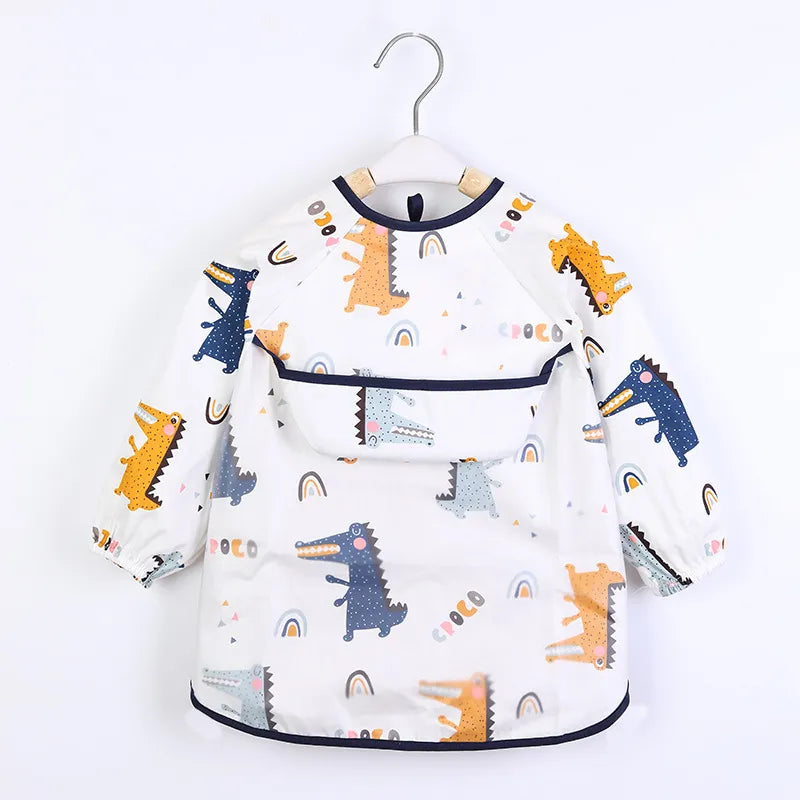 Baby Kids Toddler Long Sleeve Scarf Waterproof Art Smock Feeding Bib Apron Pocket Infant