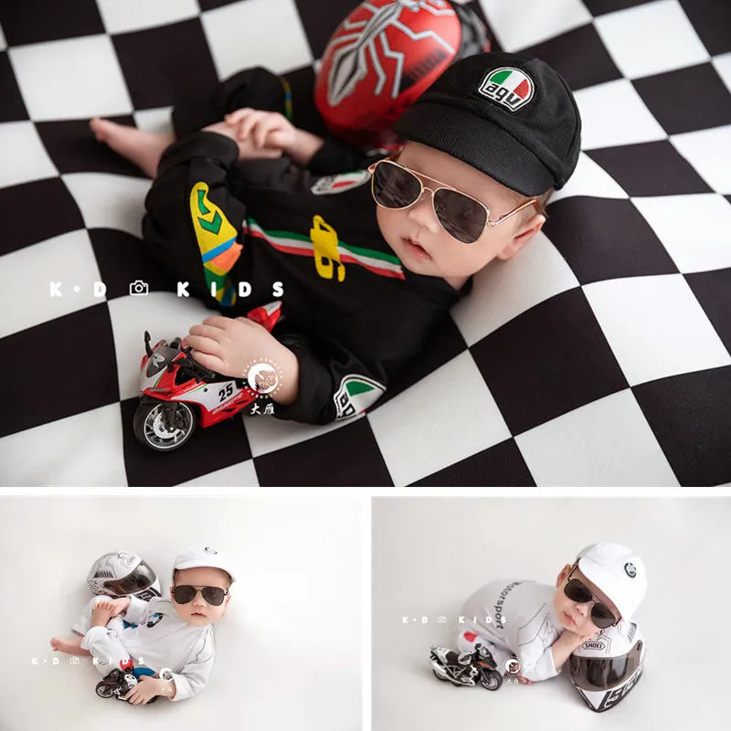 Newborn Boy Motorcycle Racing Suit Helmet Baby Outfit