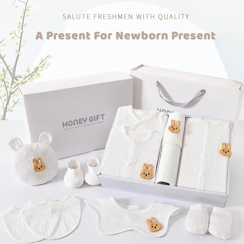 21/25pcs 100% Pure Cotton Summer Bunny Newborn Baby Clothes Set Baby Boy Girl Rabbit Pattern Clothes 0-6M Baby Gift With Box