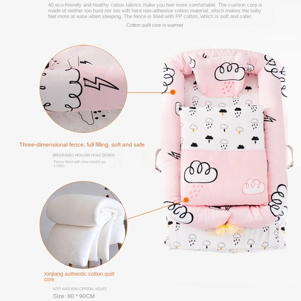 Travel Bed Cotton Babynest Bassinet Infant Sleeping Basket Set 0-24month