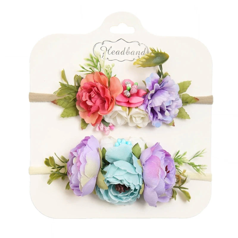 2pcs/set Simulation Flower Baby Headbands Soft Elastic Nylon