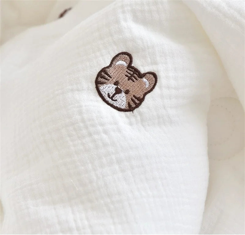 Pure Cotton Blanket Muslin Baby Bedding Bear Embroidery