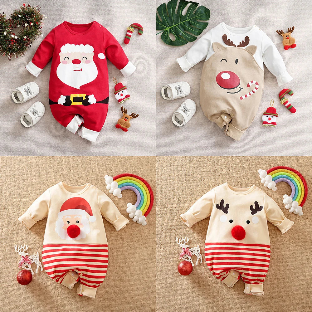 0-18M Baby Jumpsuit Santa Claus Elf Deer Jumpsuit