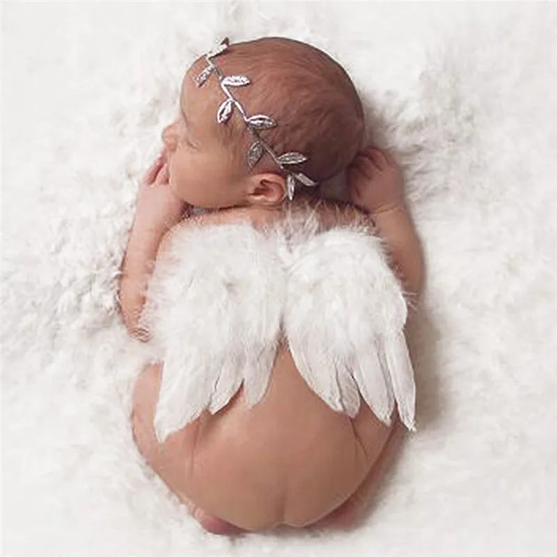Angel Wings Feather Wings Baby Girl Flower Olive Headband Photo Shoot Hair Accessories for Newborn Photography Props 0-6 Months