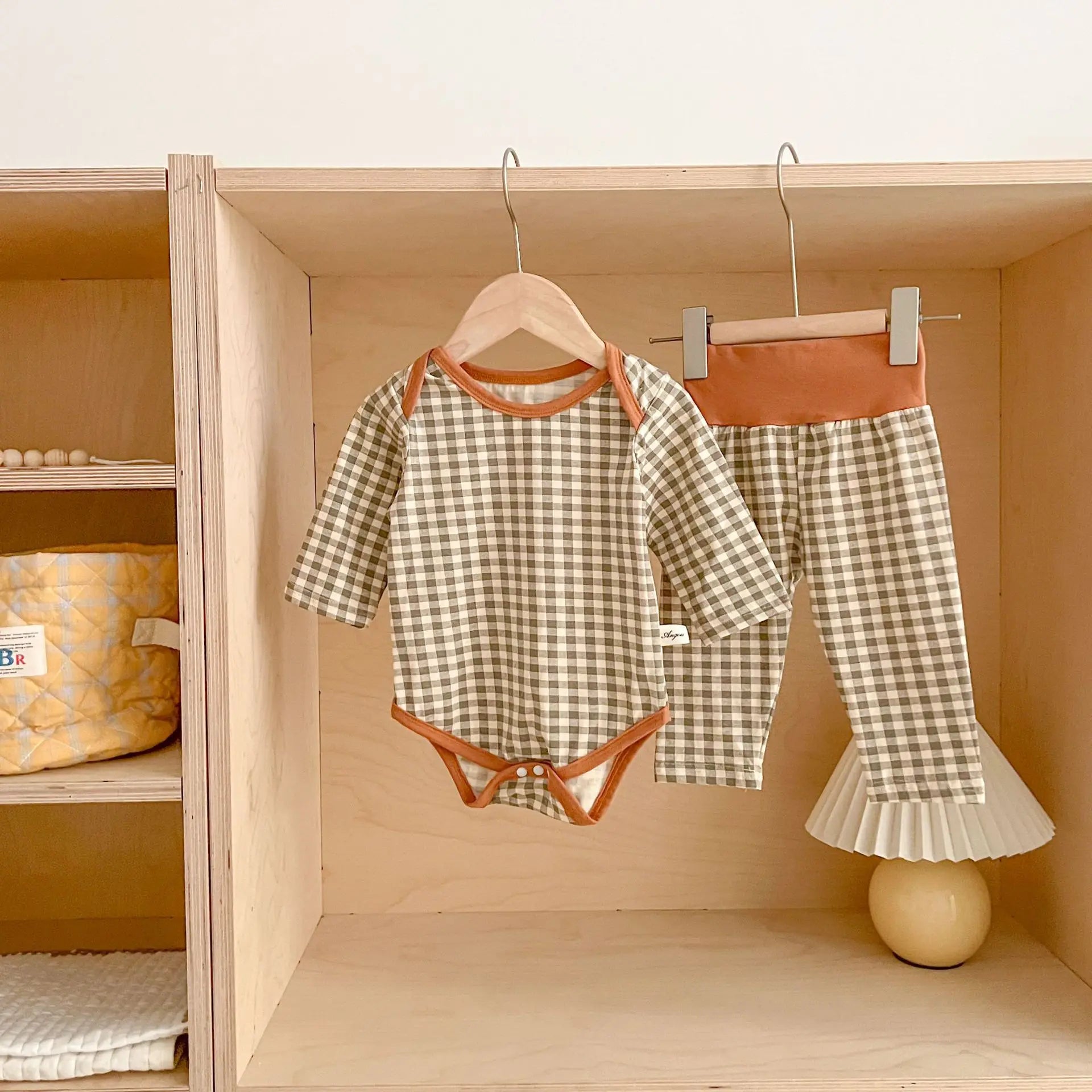 2023 Autumn New Baby Long Sleeve Plaid Bodysuit Toddler Leggings 2pcs Suit Infant Girl Home Clothes Set Cotton Toddler Outfits