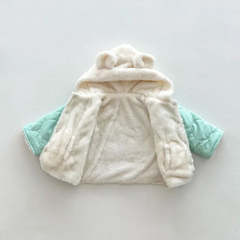2023 Winter Baby Coat For 0-3Years Newborn Boy Girl Long Sleeve Bunny Hooded Woolen Jacket Fleece Thicken Warm Outerwear Clothes