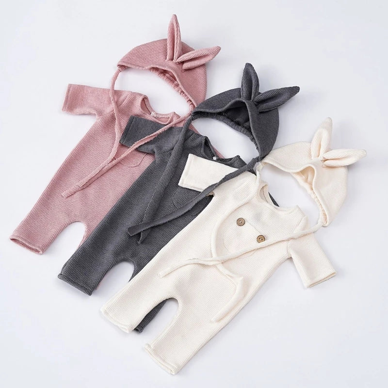 Newborn Photography Props Baby Romper+Rabbit Ear Hat+ Bunny Doll Set