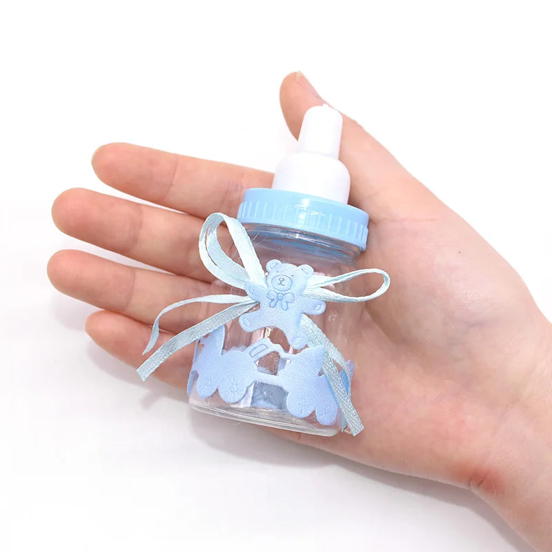 12pcs Mini Baby Bottle Boy Girl Baby Shower Decor Chocolates Candy Bottles Baptism Favors Box Gender Reveal Party Gifts Boxes