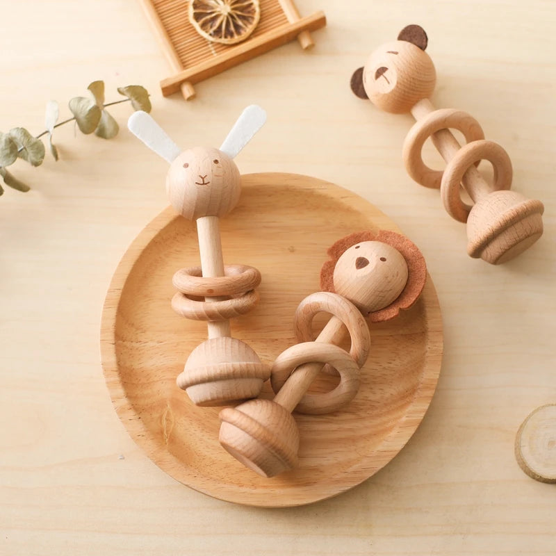 1pc Baby Wooden Teether for Newborn Animal Rattle Toys 0 12 Months Baby Wooden Accessory Cartoon Novel Baby Care Teether Toys