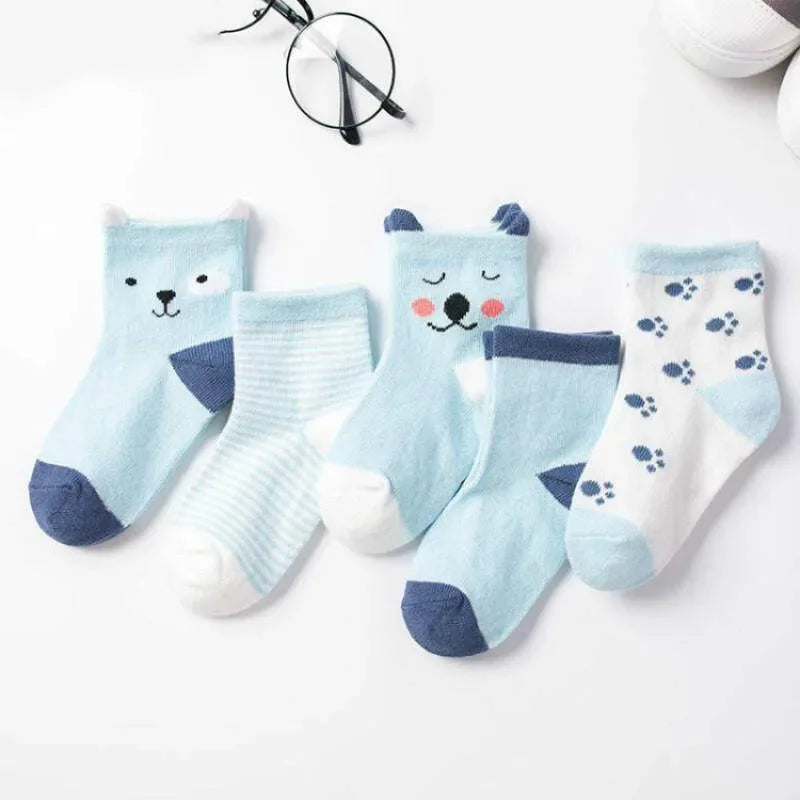 5 Pairs/lot Cartoon Baby Socks Cat Animal Soft Cotton