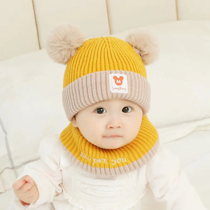 1Set Baby Hat Scarf Set Knitted Winter Hat Infant Toddler 1-5Y