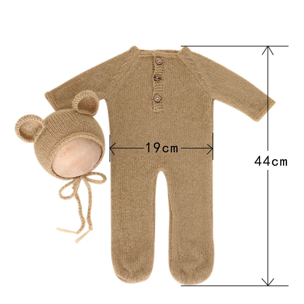 Newborn Wool Knitted Bear Jumpsuit Hat
