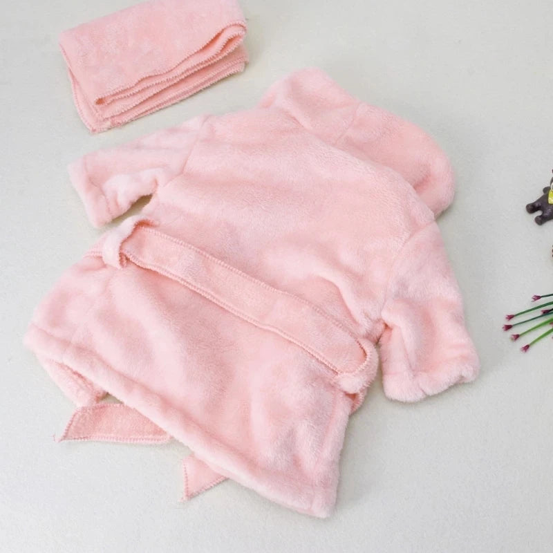 5Pcs Newborn Set Pink White Bathrobes