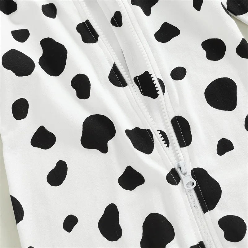 0-18M Newborn Infant Baby Jumpsuit Long Sleeve Cow Print Clothing