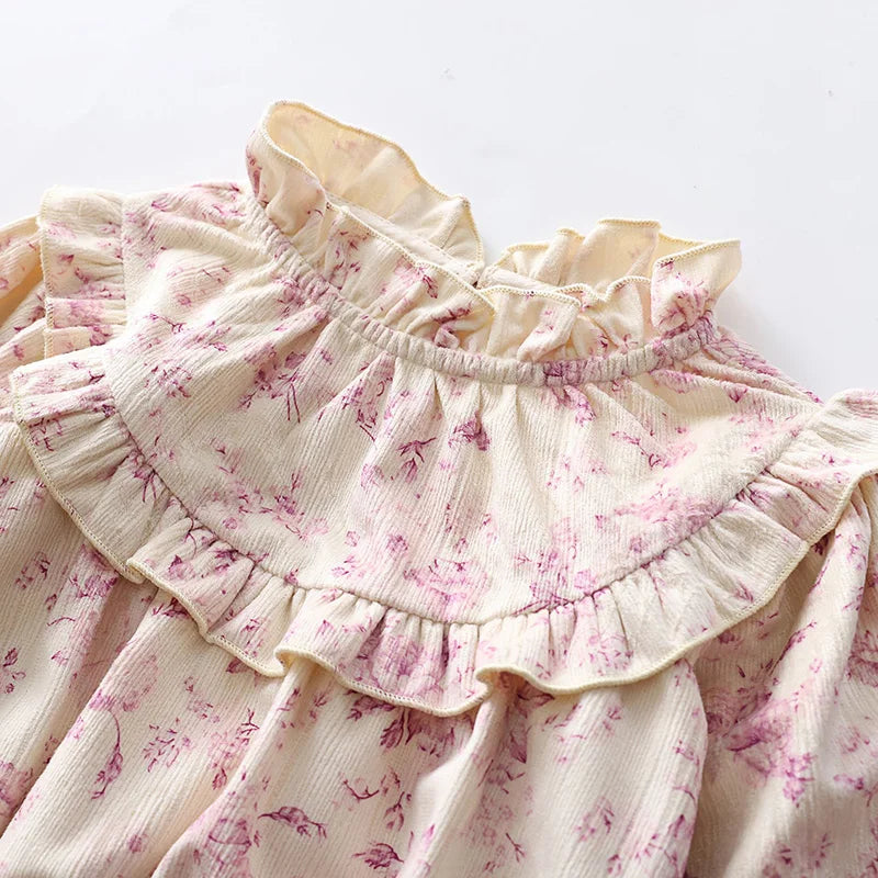 2024 New Spring Infant Baby Girl Bodysuits Long Sleeved Corduroy Floral Printing Newborn Baby Girl Jumpsuit Children Clothes