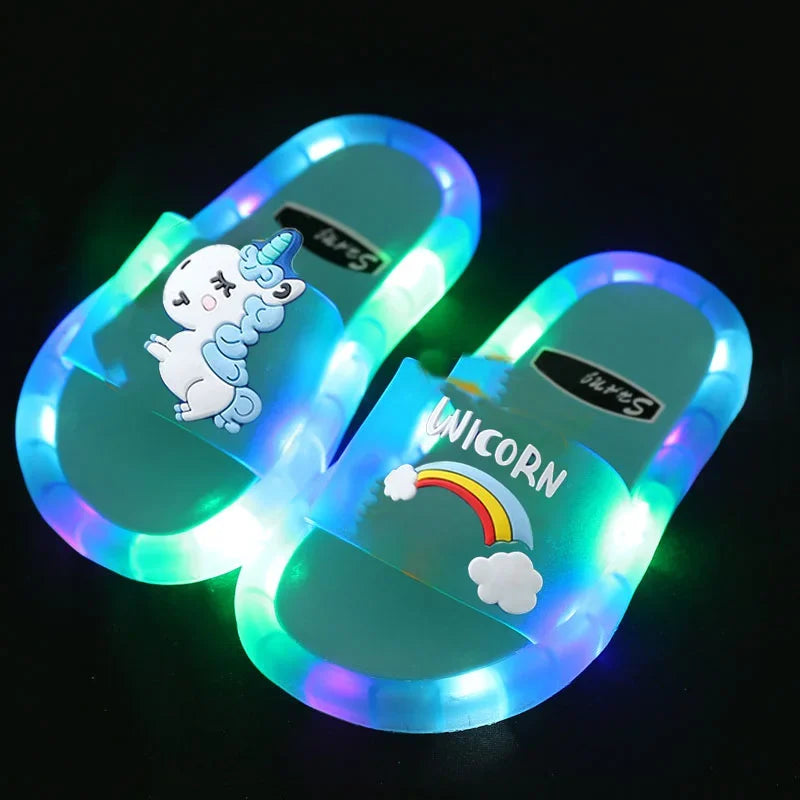 Toddler Cartoon Unicorn Print Lighted Slippers