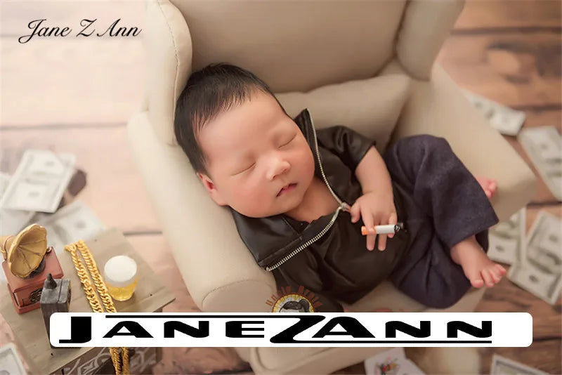 Newborn Photography props infant faux Leather jacket pants