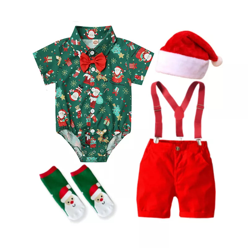 3 to 24 Months Newborn Boy Clothes Baby Printed Set Christmas Fashion Romper Pants Hats Socks Outfits for Kids
