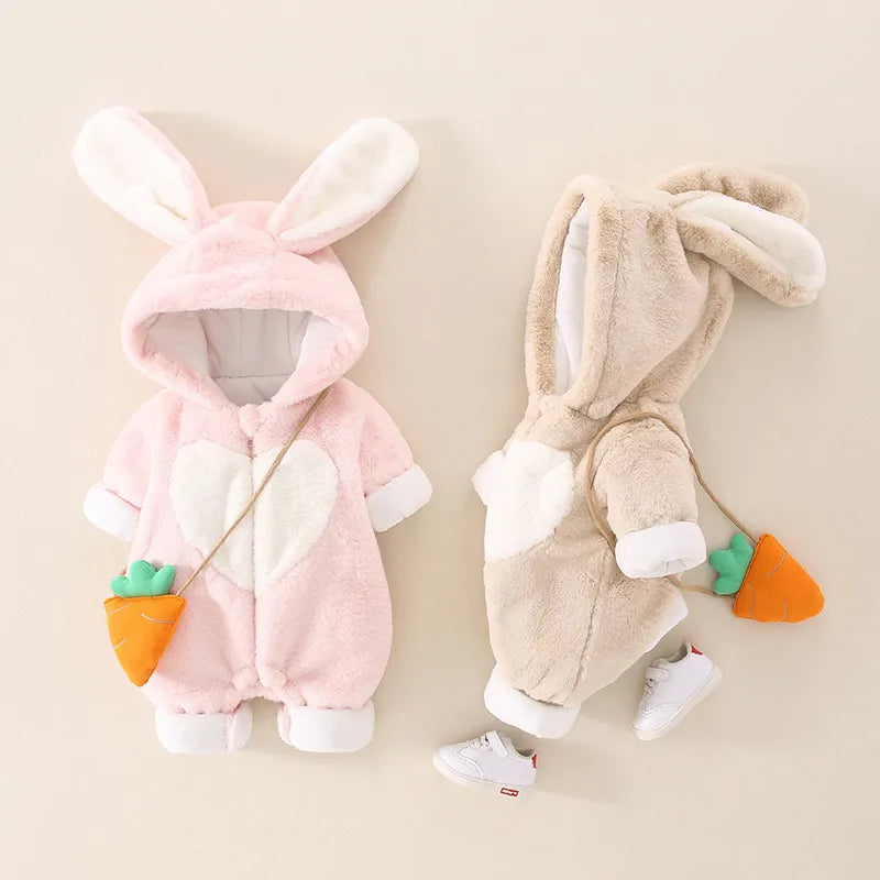 2022 Baby Rompers Winter Fleece Jackets for Baby Girls Fashion Cute Hooded Thicken Coat Newborn Warm Jumpsuit Children Outerwear