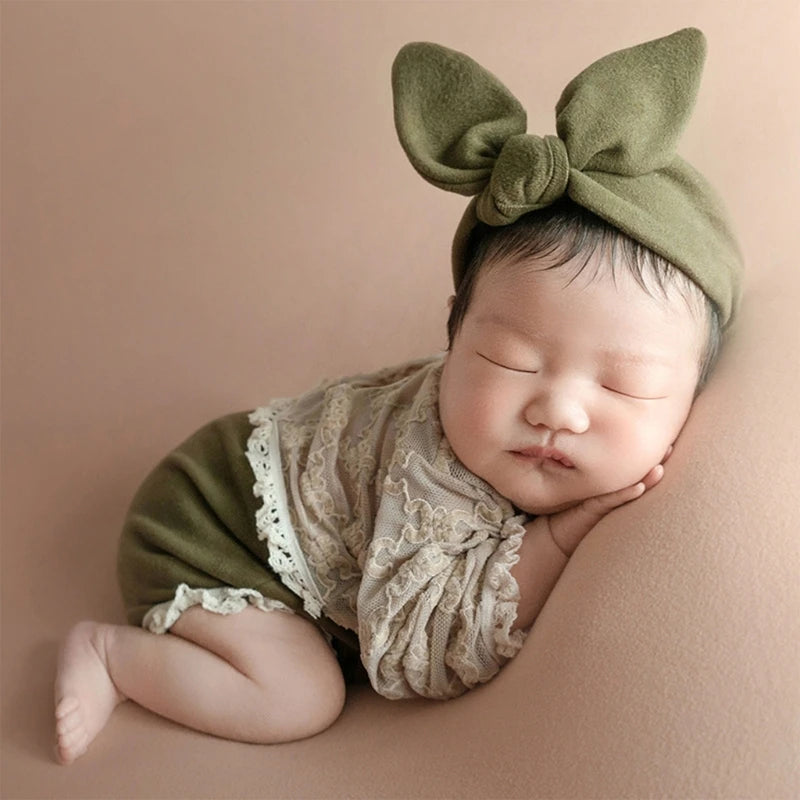 Newborn Baby Bowknot Headband & Lace Jumpsuits
