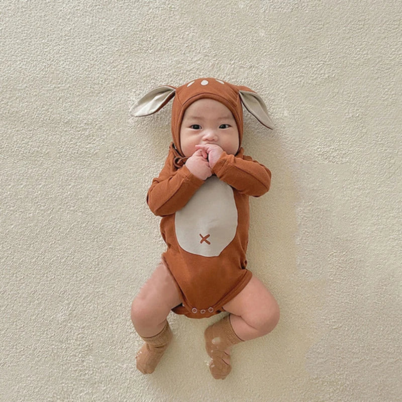 Adorable Baby Sika Deer Romper Hat 2pcs Sets
