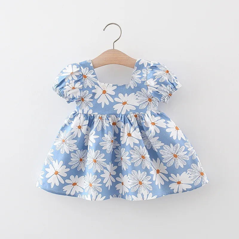 Sweet Flowers Puff Sleeves Baby Girls Dresses