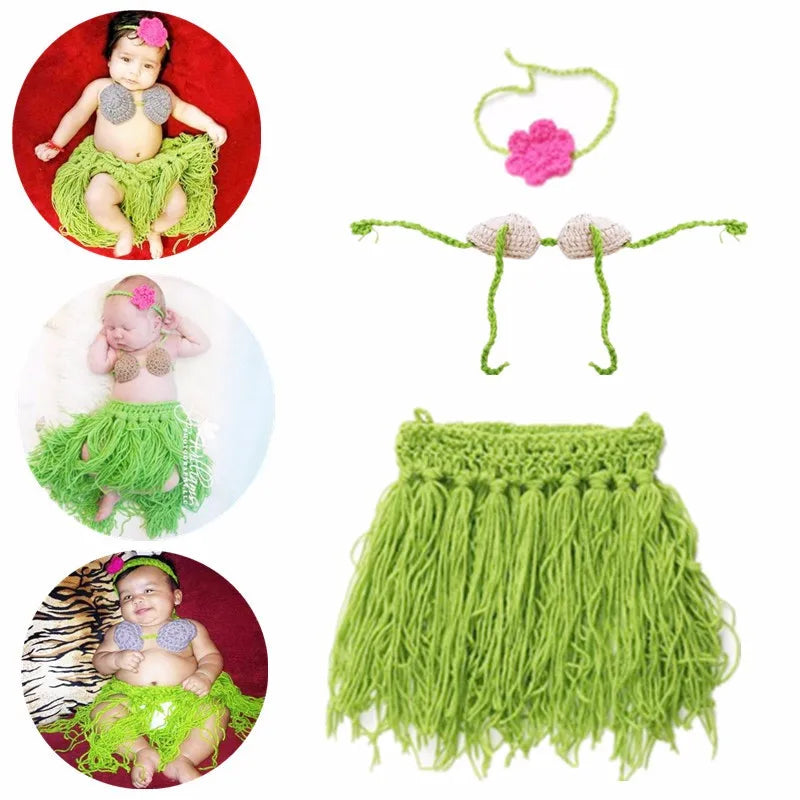Newborn Cute Beach Grass Skirt Suit Crochet Knit