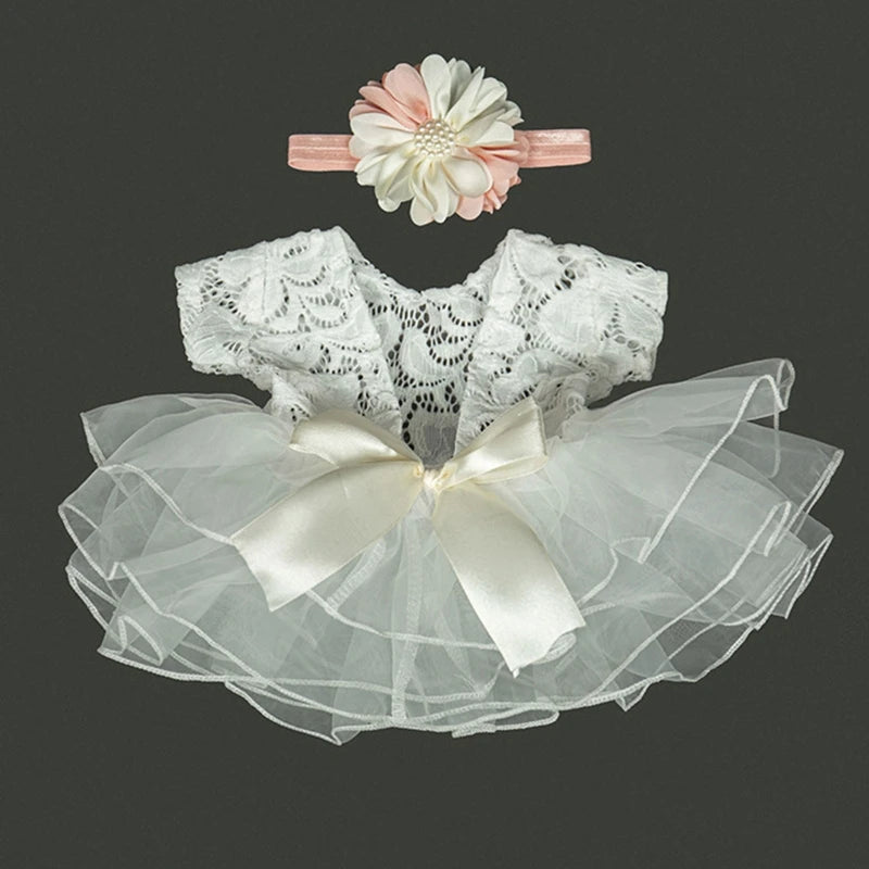 Lace Bowknot Skirt with Flower Headband for Newborn
