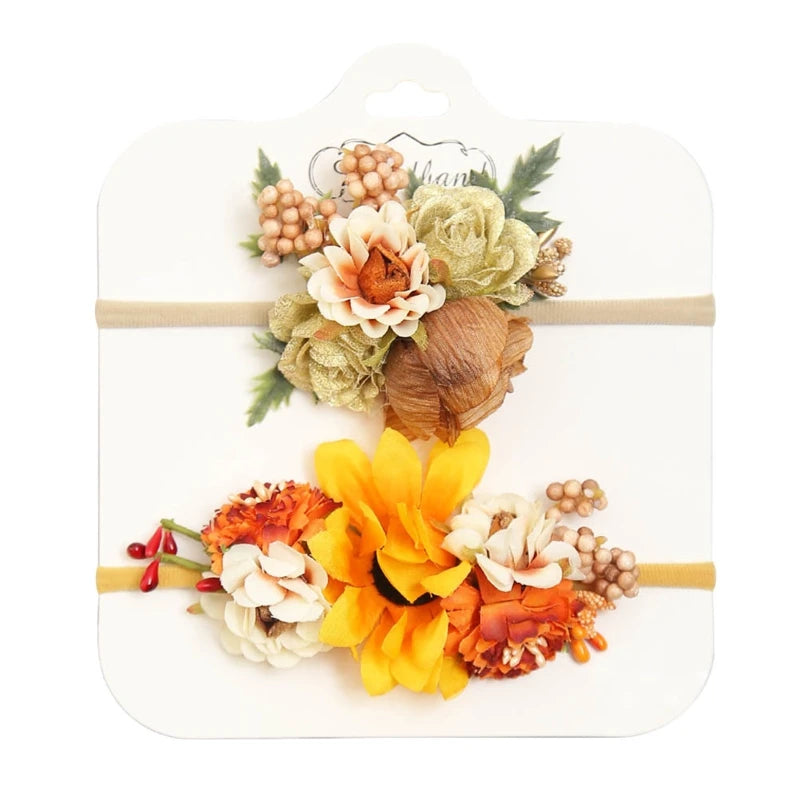 2pcs/set Simulation Flower Baby Headbands Soft Elastic Nylon