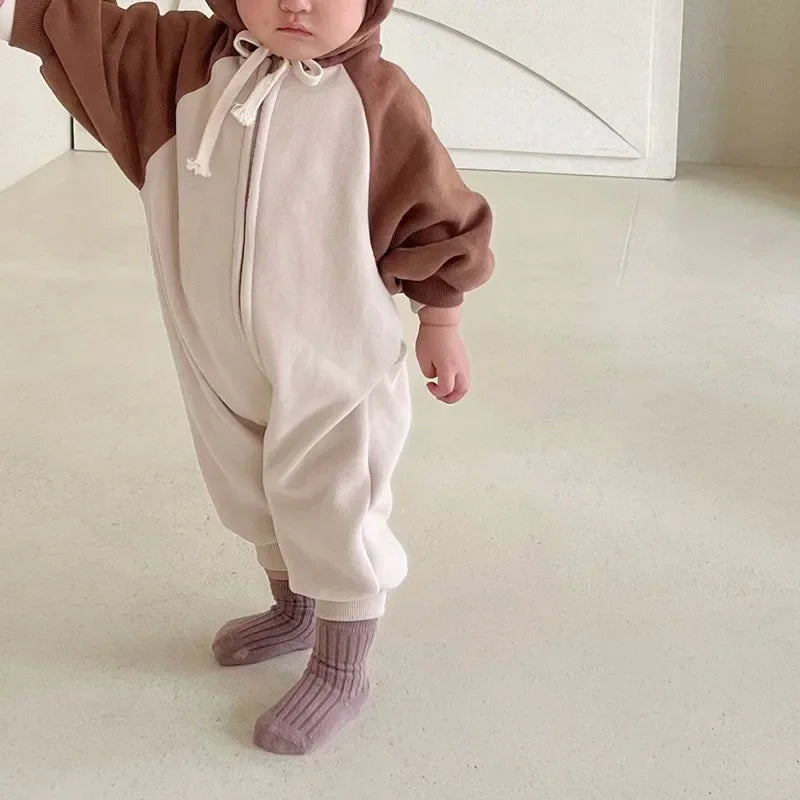 0-3Y Baby Boys Hooded Jumpsuits With Zipper