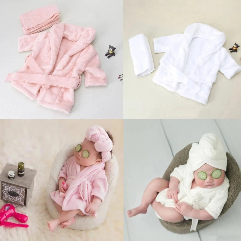 5Pcs Newborn Set Pink White Bathrobes