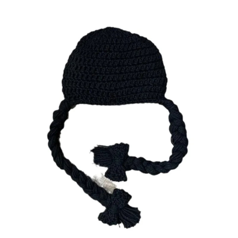 Baby Hair Pigtail Wig Cap Hand Knitted for Girls Photography Props