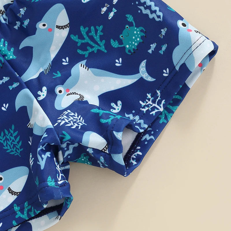 Toddler Kid Boy Swimsuit Cartoon Striped Shark Print