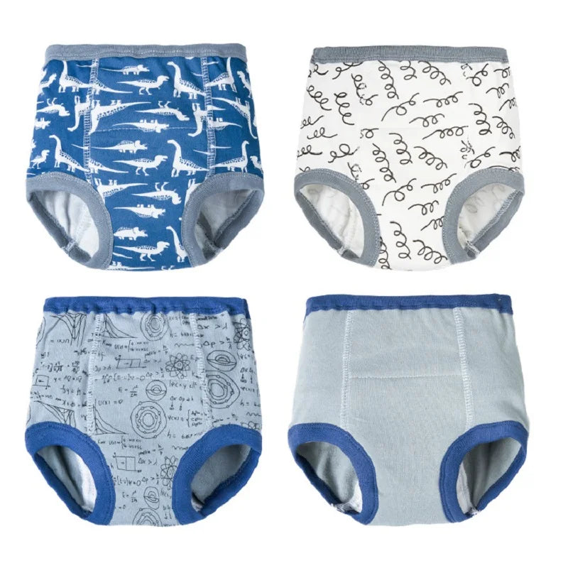 4Pcs Baby Training Pants Cotton Breathable 4 Layers Diapers Infant Toddler Washable Cloth Nappies Cartoon Absorbent Underwear