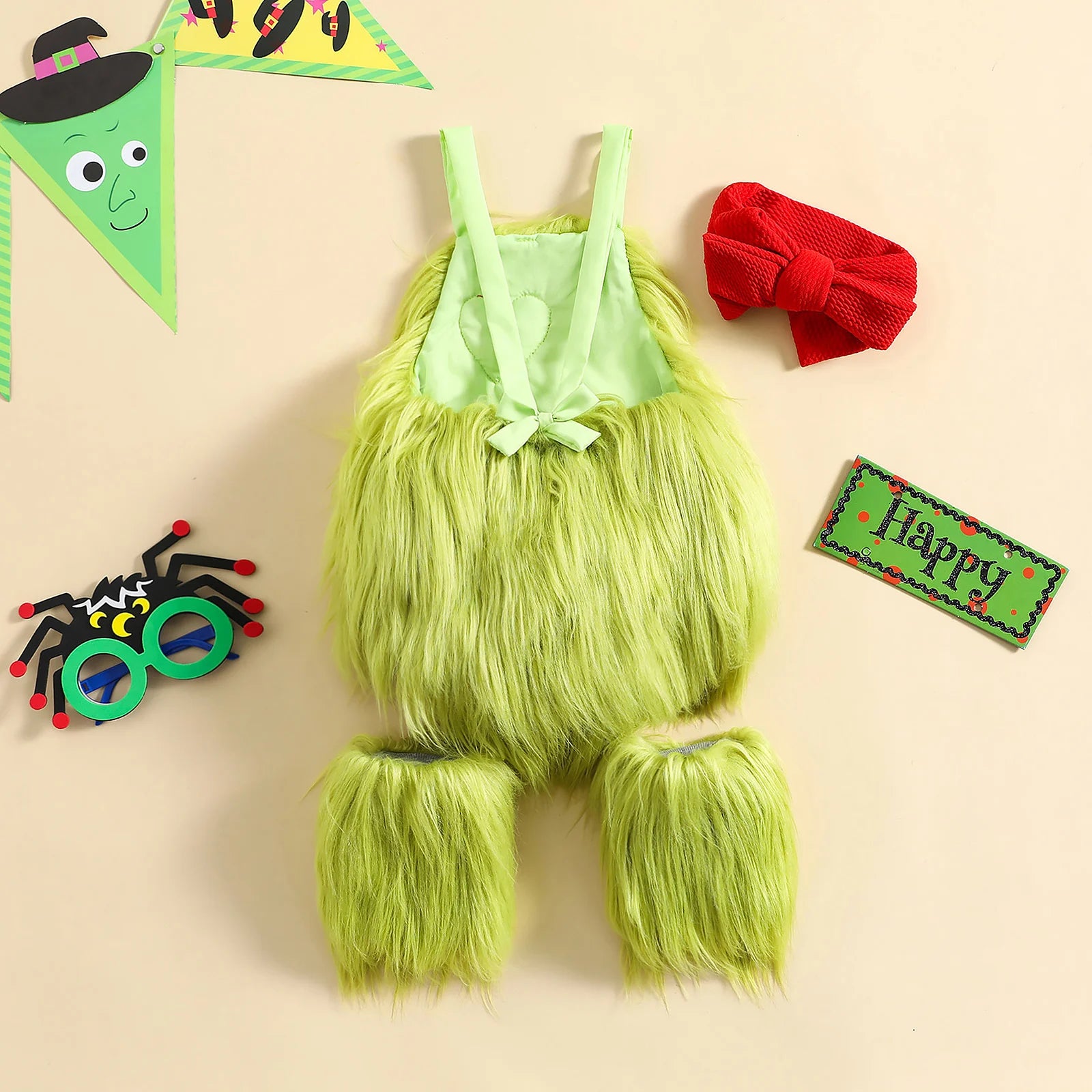 0-3Y Baby Romper Heart Applique Halter Headband+ Leg Warmer