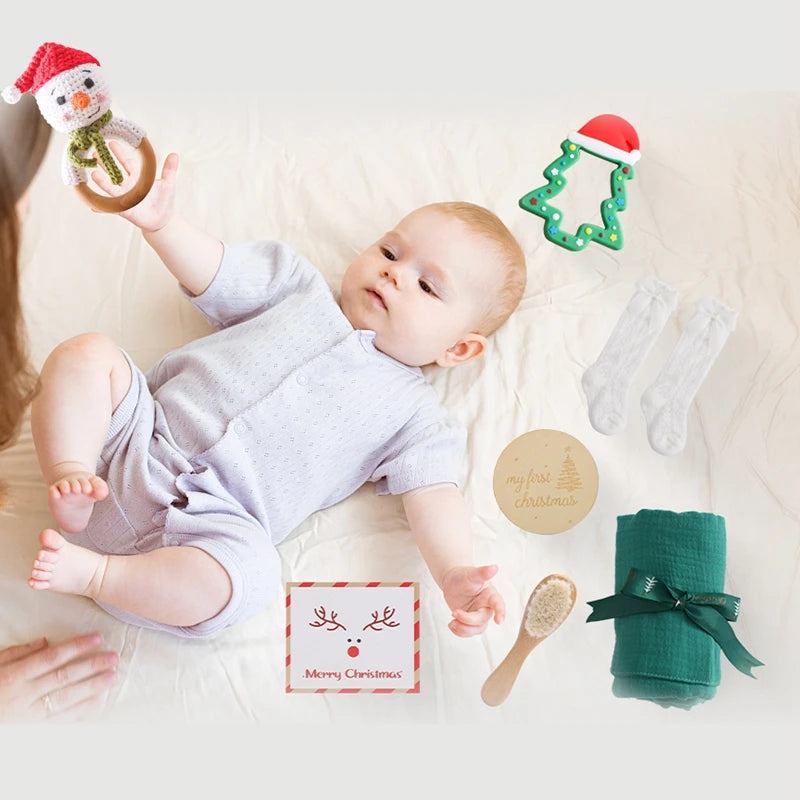 Newborn Christmas Bath Toy Bath Towel Cotton Blanket Brush Gift For Baby